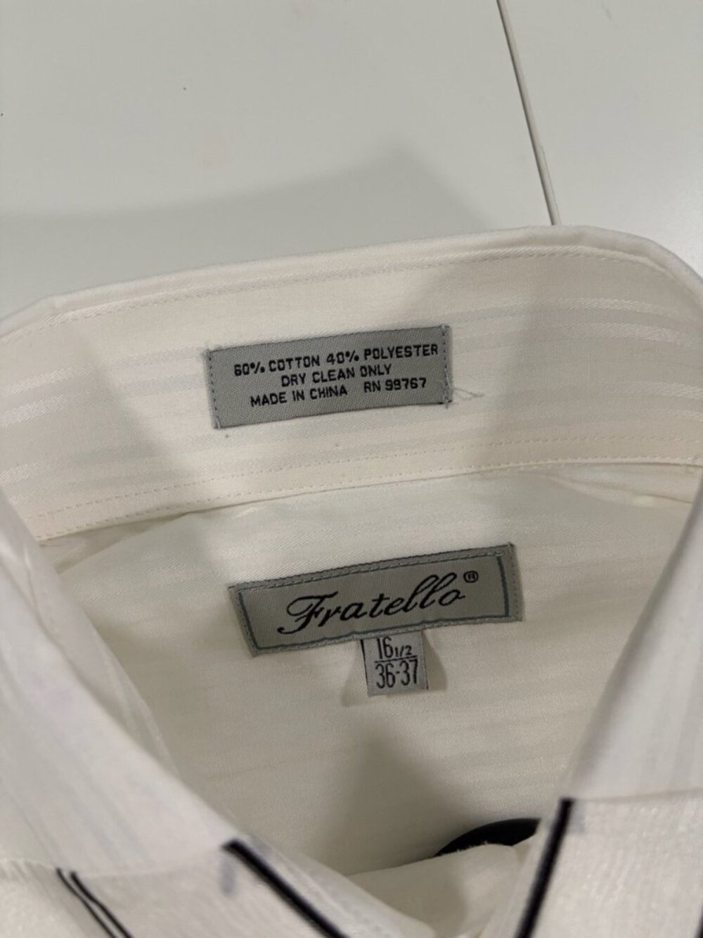 Fratello French Cuff Dress Shirt White Black Trim Textured Self-Stripe NWT 16.5 - Picture 2 of 9